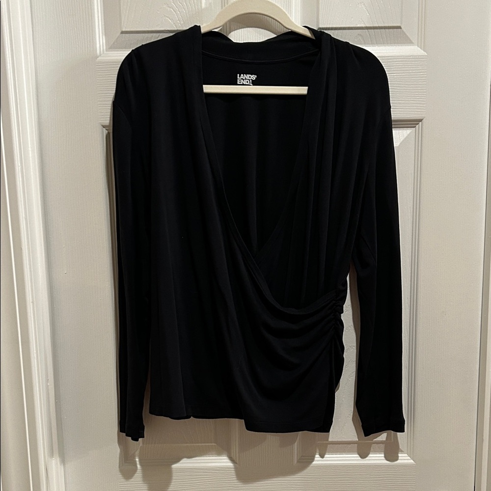Lands' End Women's Elegant Black Drape Blouse